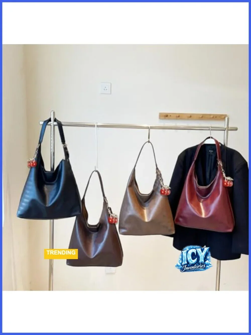 Vegan Hobo Bag Cherry Leather Shoulder Purse Slouchy Designer Crossbody Tote